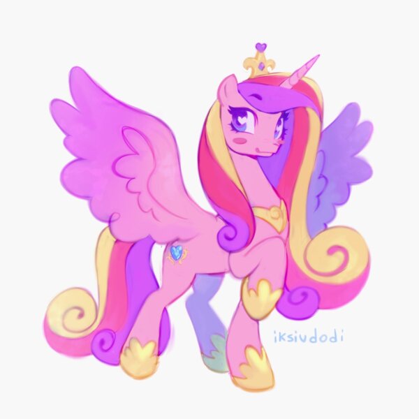 Size: 1500x1500 | Tagged: safe, artist:iksiudodi_, derpibooru import, princess cadance, alicorn, pony, blush sticker, blushing, colored wings, colorful, crown, crystal princess, cute, cutedance, eyebrows, eyelashes, female, gradient mane, gradient tail, horn, image, jewelry, jpeg, long mane, looking at you, mare, meta, multicolor hair, multicolor mane, multicolored hair, multicolored mane, multicolored tail, multicolored wings, pink fur, princess, raised eyebrow, raised leg, regalia, royalty, simple background, smiling, smiling at you, smirk, solo, solo female, sparkly eyes, spread wings, tail, twitter, wingding eyes, wings