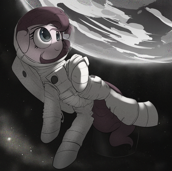 Size: 2014x2000 | Tagged: safe, artist:vultraz, ponerpics import, pinkie pie, earth pony, pony, astronaut, astronaut pinkie, equus, female, floating, image, mare, pinktober, png, solo, solo female