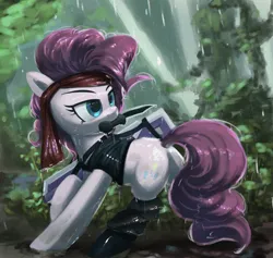 Size: 2114x2000 | Tagged: safe, artist:vultraz, ponerpics import, pinkie pie, earth pony, pony, bandana, boots, clothes, female, gun, image, john rambo, jungle, knife, mare, mouth hold, pinktober, png, shoes, solo, solo female, terraria, weapon