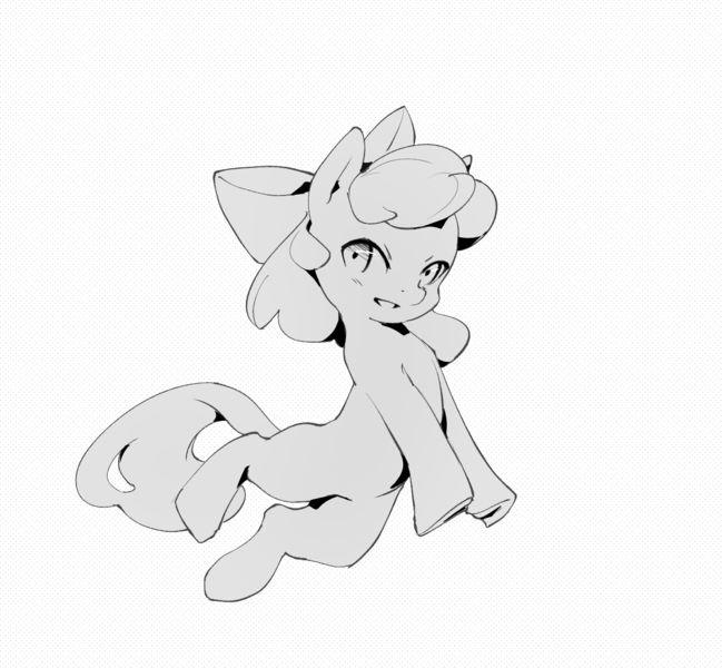 Size: 1383x1278 | Tagged: safe, artist:inkhooves, derpibooru import, apple bloom, earth pony, pony, adorabloom, cute, female, filly, foal, grayscale, image, monochrome, open mouth, open smile, png, simple background, smiling, solo, white background