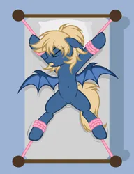 Size: 4671x6087 | Tagged: safe, artist:equestria secret guard, derpibooru import, oc, oc:sadie angela, unofficial characters only, bat pony, pony, armpits, bat pony oc, bat wings, bed, belly, belly button, bondage, eyes closed, featureless crotch, female, helpless, image, lying down, mare, on bed, png, rope, rope bondage, sexy, simple background, solo, spread eagle, spread legs, spread wings, spreading, tied down, tied to bed, tied up, transparent background, wings