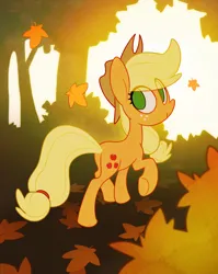Size: 2004x2513 | Tagged: safe, artist:dawnfire, ponerpics import, ponybooru import, applejack, earth pony, pony, applebutt, autumn, butt, eye clipping through hair, falling leaves, female, image, jpeg, leaves, looking back, mare, plot, smiling, solo