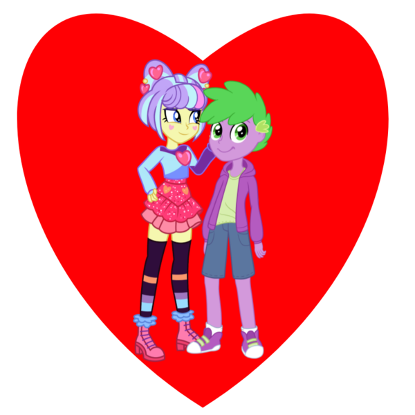 Size: 800x800 | Tagged: safe, derpibooru import, spike, supernova zap, human, caress, hand on head, heart, human spike, humanized, image, png, shipping, shipping heart, spikezap, su-z