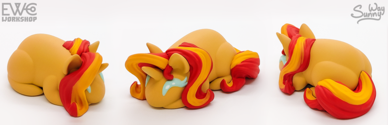 Size: 2000x645 | Tagged: safe, artist:ewc workshop, artist:sunny way, derpibooru import, sunset shimmer, pony, unicorn, 3d print, art, artwork, bun, buns, craft, cute, female, figurine, happy, horn, image, irl, little buns, painting, photo, png, sculpture, smiling, solo, statue