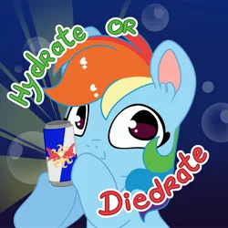 Size: 3319x3319 | Tagged: safe, artist:cutepencilcase, derpibooru import, rainbow dash, pegasus, pony, bust, drink, energy drink, image, jpeg, portrait, red bull, smiling, solo