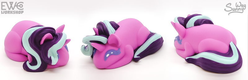 Size: 2000x645 | Tagged: safe, artist:ewc workshop, artist:sunny way, derpibooru import, starlight glimmer, pony, unicorn, 3d print, art, artwork, bun, buns, craft, cute, female, figurine, happy, horn, image, irl, little buns, painting, photo, png, sculpture, smiling, solo, statue