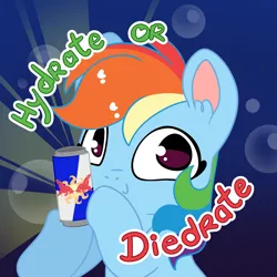 Size: 3319x3319 | Tagged: safe, artist:cutepencilcase, derpibooru import, rainbow dash, pegasus, pony, bust, drink, energy drink, image, png, portrait, red bull, smiling, solo