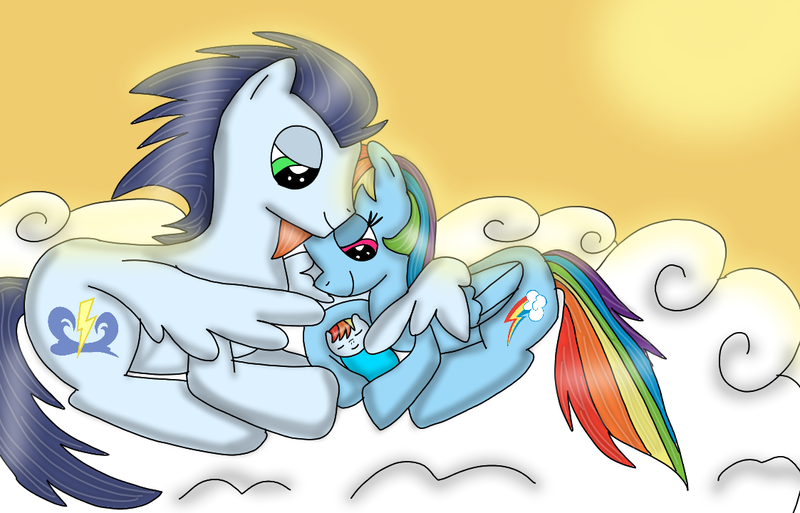 Size: 1123x720 | Tagged: safe, artist:blueblaze7107, artist:dasher666, derpibooru import, edit, rainbow dash, soarin', oc, pegasus, pony, baby, baby pony, female, foal, image, male, mare, offspring, parent:rainbow dash, parent:soarin', parents:soarindash, png, shipping, soarindash, stallion, straight