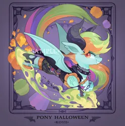 Size: 1024x1032 | Tagged: safe, artist:koyii-kong, derpibooru import, rainbow dash, demon, demon pony, original species, pony, bucking, female, fire, flying, grin, halloween, holiday, image, jpeg, mare, pumpkin, smiling, solo, spread wings, wings