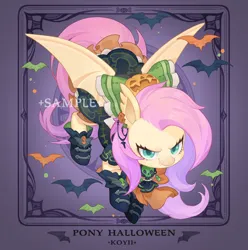 Size: 1024x1032 | Tagged: safe, artist:koyii-kong, derpibooru import, fluttershy, bat, bat pony, pony, bat ponified, clothes, dress, female, flutterbat, halloween, holiday, image, jpeg, looking at you, mare, race swap, solo, spread wings, wings