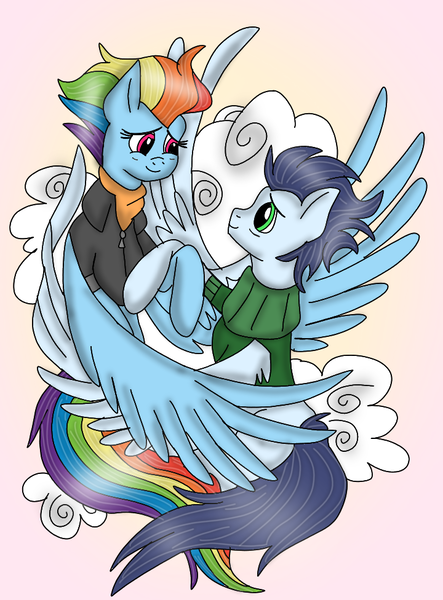 Size: 720x976 | Tagged: safe, artist:alisterforeversmile, artist:dasher666, derpibooru import, edit, rainbow dash, soarin', pegasus, pony, the last problem, bomber jacket, clothes, female, image, jacket, male, mare, older, older rainbow dash, older soarin', older soarindash, png, shipping, soarindash, stallion, straight