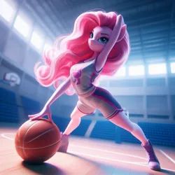 Size: 1024x1024 | Tagged: suggestive, derpibooru import, machine learning generated, pinkie pie, anthro, ai content, basketball, image, jpeg, sports, sports outfit