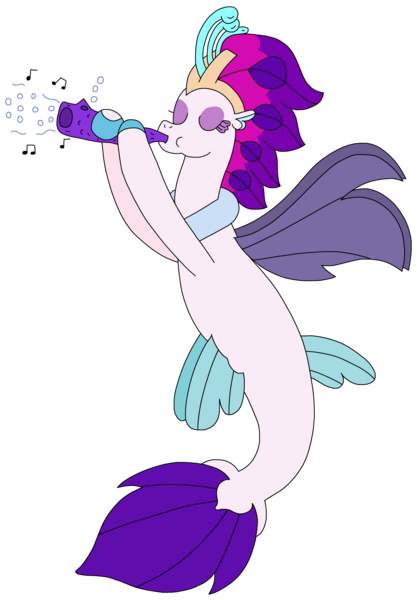 Size: 2208x3180 | Tagged: safe, artist:supahdonarudo, derpibooru import, queen novo, seapony (g4), my little pony: the movie, bubble, holding, image, music notes, musical instrument, playing instrument, png, simple background, transparent background