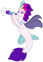 Size: 2208x3180 | Tagged: safe, artist:supahdonarudo, derpibooru import, queen novo, seapony (g4), my little pony: the movie, bubble, holding, image, music notes, musical instrument, playing instrument, png, simple background, transparent background