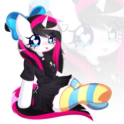 Size: 2560x2560 | Tagged: safe, artist:arwencuack, derpibooru import, anthro, unicorn, clothes, commission, image, png, socks, solo, stockings, striped socks, thigh highs, ych result, your character here