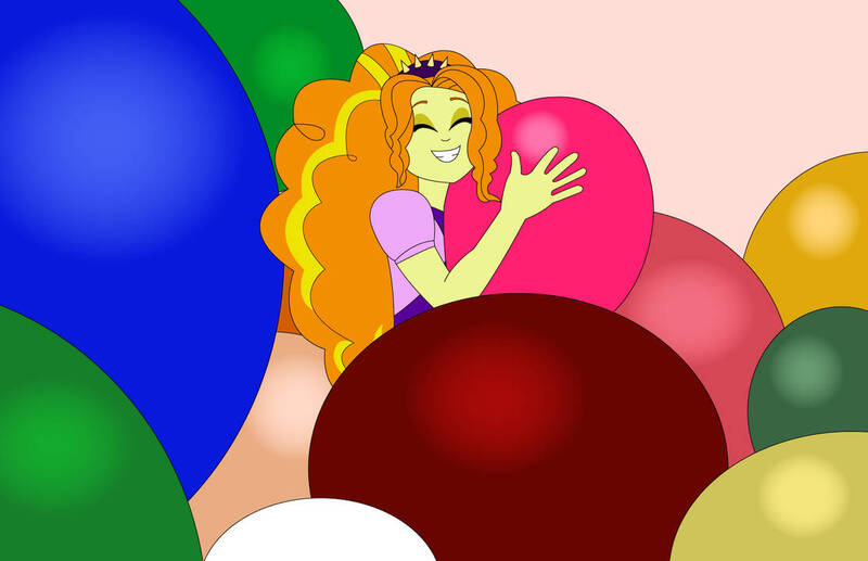 Size: 1112x719 | Tagged: safe, artist:hakdurbin, derpibooru import, adagio dazzle, human, balloon, cute, happy, hug, image, jpeg