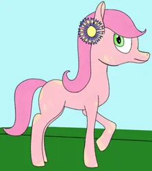 Size: 1339x1506 | Tagged: safe, artist:ramdom_player201, derpibooru import, oc, unofficial characters only, earth pony, pony, female, flower, flower in hair, green eyes, image, jpeg, mare, pink fur, pink pony, solo, splotches