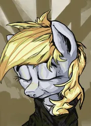 Size: 700x971 | Tagged: safe, artist:aaronmk, derpibooru import, derpy hooves, pegasus, pony, bust, clothes, disco elysium, eyes closed, female, image, mare, png, portrait, solo, three quarter view