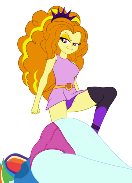 Size: 2500x3464 | Tagged: suggestive, artist:gmaplay, derpibooru import, adagio dazzle, rainbow dash, equestria girls, ass, ass up, breasts, butt, butt focus, clothes, defeated, g4, image, panties, panty shot, png, rainbutt dash, simple background, transparent background, unconscious, underwear, victorious villain