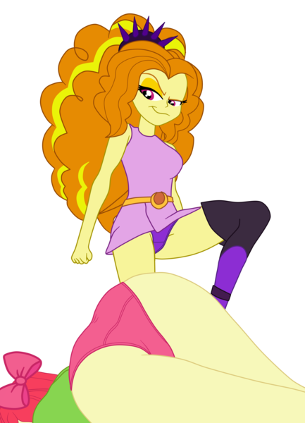 Size: 2500x3464 | Tagged: suggestive, artist:gmaplay, derpibooru import, adagio dazzle, apple bloom, equestria girls, ass, ass up, bloom butt, breasts, butt, butt focus, clothes, defeated, g4, image, panties, panty shot, png, simple background, transparent background, unconscious, underwear, victorious villain