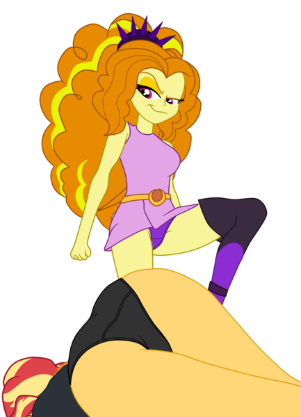 Size: 2500x3464 | Tagged: suggestive, artist:gmaplay, derpibooru import, adagio dazzle, sunset shimmer, equestria girls, ass, ass up, breasts, bunset shimmer, butt, butt focus, clothes, defeated, g4, image, panties, panty shot, png, simple background, transparent background, unconscious, underwear, victorious villain