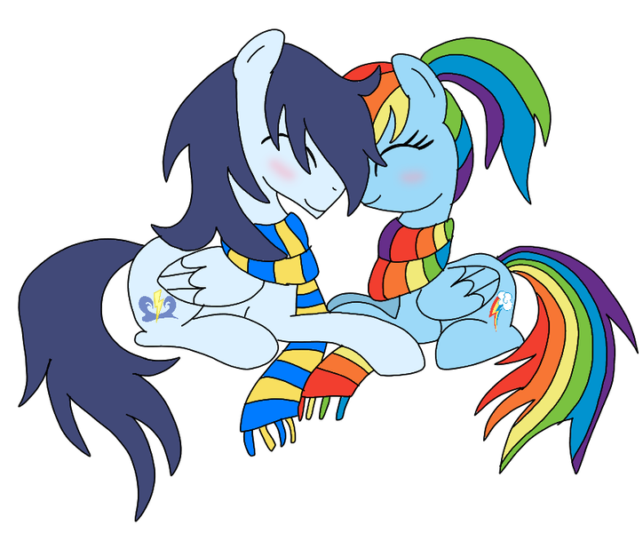 Size: 869x720 | Tagged: safe, artist:dasher666, artist:rarityforever, derpibooru import, edit, rainbow dash, soarin', pegasus, pony, clothes, female, image, male, mare, png, scarf, shipping, simple background, soarindash, stallion, straight, striped scarf, teenager, white background