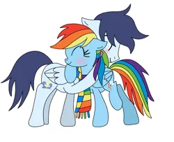 Size: 885x720 | Tagged: safe, artist:dasher666, artist:rarityforever, derpibooru import, edit, rainbow dash, soarin', pegasus, pony, clothes, female, image, male, mare, png, scarf, shipping, simple background, soarindash, stallion, straight, striped scarf, teenager, white background