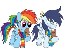 Size: 887x720 | Tagged: safe, artist:dasher666, artist:rarityforever, derpibooru import, edit, rainbow dash, soarin', pegasus, pony, clothes, colt, colt soarin', female, filly, filly rainbow dash, foal, food, ice cream, image, male, png, scarf, shipping, soarindash, straight, younger