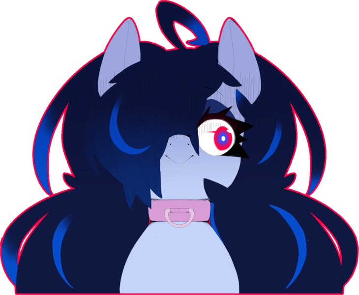 Size: 1339x1101 | Tagged: safe, artist:sinrizuki, derpibooru import, oc, oc:ephemilie, unofficial characters only, blue mane, eyeshadow, glow, glowing eyes, highlights, image, makeup, png