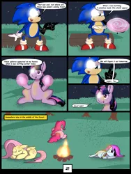 Size: 6000x8000 | Tagged: safe, artist:chedx, derpibooru import, fluttershy, pinkie pie, twilight sparkle, twilight sparkle (alicorn), alicorn, earth pony, hedgehog, pegasus, comic:learning with pibby glitch battles, alternate universe, comic, commission, community related, corrupted, crossover, image, multiverse, pibby, png, sonic the hedgehog, sonic the hedgehog (series)