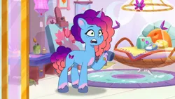 Size: 3072x1727 | Tagged: safe, derpibooru import, screencap, pony, unicorn, g5, my little pony: tell your tale, spoiler:g5, spoiler:my little pony: tell your tale, spoiler:tyts01e65, crystal brighthouse, female, image, jpeg, mare, misty brightdawn, misty moves in, open mouth, rebirth misty, solo