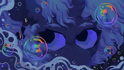 Size: 2500x1406 | Tagged: safe, artist:astroeden, derpibooru import, oc, oc:can opener, unofficial characters only, pony, unicorn, bubble, bust, close-up, ear piercing, earring, fish whisperer, flowing mane, freckles, horn, image, jewelry, jpeg, ocean, piercing, portrait, solo, song art, underwater, vylet pony, water
