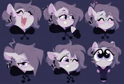 Size: 2437x1648 | Tagged: safe, artist:astroeden, derpibooru import, oc, oc:vylet, unofficial characters only, pegasus, pony, ^^, adorable face, blushing, clothes, commission, cute, disgusted, ear piercing, earring, expressions, eyes closed, fangs, glasses, gritted teeth, hoodie, image, jewelry, jpeg, laughing, piercing, simple background, snickering, solo, teeth, unamused