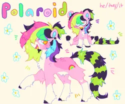 Size: 1200x1000 | Tagged: safe, artist:peskypawz, derpibooru import, oc, oc:polaroid, unofficial characters only, pony, image, png, pronouns, simple background, sparkledog, yellow background