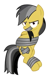 Size: 5527x8120 | Tagged: safe, artist:cardshark777, derpibooru import, daring do, pegasus, pony, angry, arm behind back, bondage, bound and gagged, bound wings, captured, digital art, duct tape, female, gag, helpless, hooves behind back, image, looking at you, mare, png, simple background, solo, tape, tape bondage, tape gag, tied up, transparent background, wings, wip