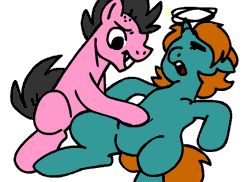 Size: 550x400 | Tagged: suggestive, artist:vodkamewtwoni, derpibooru import, oc, oc:dust runner, unofficial characters only, earth pony, pony, unicorn, fallout equestria, animated, bellyrubs, circling stars, derpibooru exclusive, dizzy, female, gif, image, knocked out, lying down, male, mare, on back, raider, stallion