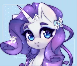 Size: 3223x2775 | Tagged: safe, artist:radioaxi, derpibooru import, rarity, pony, unicorn, bust, colored eyebrows, cute, eyebrows, female, flower, flower in hair, g4, high res, horn, image, looking at you, mare, png, raribetes, solo