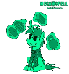 Size: 4500x4800 | Tagged: safe, artist:dacaoo, derpibooru import, dumbbell, oc, oc:littlepip, unofficial characters only, pony, unicorn, fallout equestria, megaspell (game), absurd resolution, brick, clothes, female, image, jumpsuit, magic, monochrome, pip-pony, pipbuck, png, simple background, smiling, solo, telekinesis, transparent background, vault suit