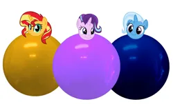 Size: 1194x720 | Tagged: safe, artist:marybethemberjoy49-1, derpibooru import, starlight glimmer, sunset shimmer, trixie, unicorn, balloon, cute, female, females only, image, png, simple background, white background