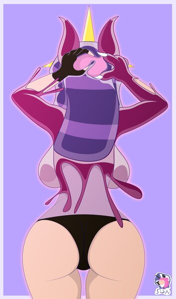 Size: 2407x4096 | Tagged: questionable, artist:skyspeardraw, derpibooru import, sphinx (character), oc, anthro, human, sphinx, breasts, butt, clothes, image, jpeg, latex, panties, transformation, underwear