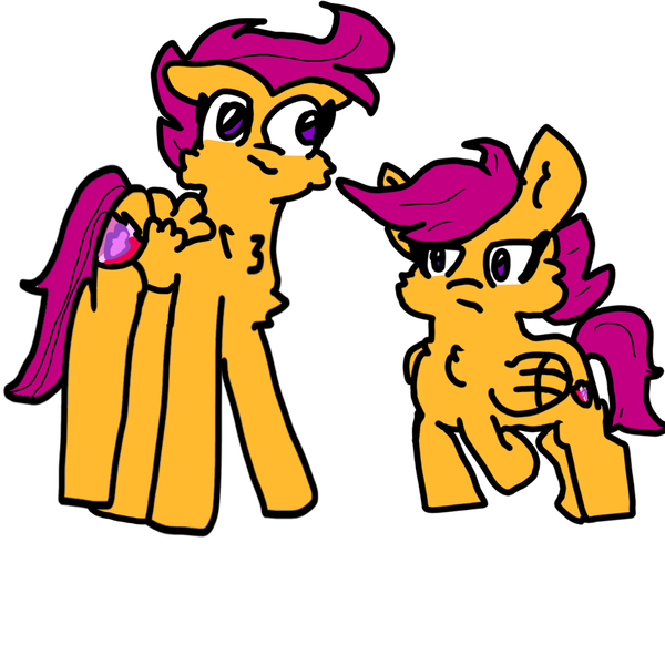 Size: 1000x1000 | Tagged: safe, artist:sweetsterty, derpibooru import, scootaloo, pegasus, pony, cheek fluff, chest fluff, cutie mark, female, filly, foal, image, mare, older, older scootaloo, png, self paradox, self ponidox, simple background, size difference, the cmc's cutie marks, white background