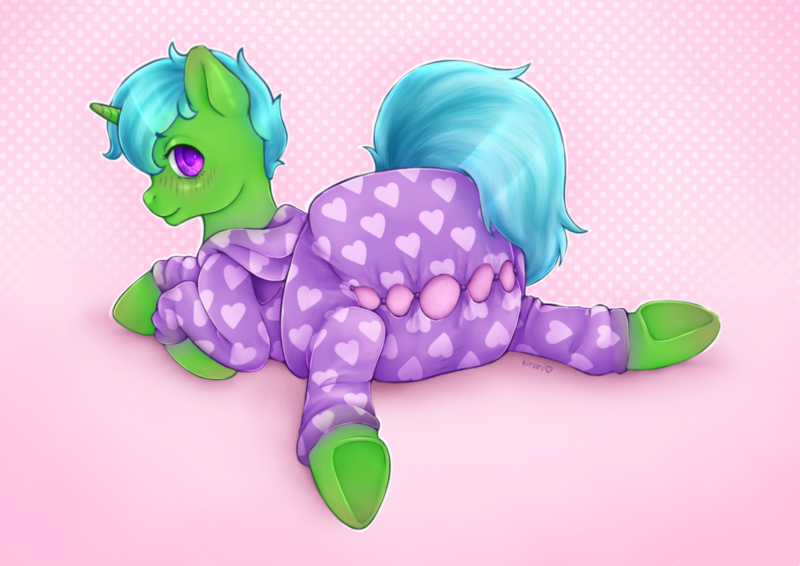 Size: 3508x2480 | Tagged: questionable, artist:kirari_chan, derpibooru import, oc, oc:green byte, unofficial characters only, pony, unicorn, advertisement, blushing, commission, commission info, cute, diaper, diaper fetish, fetish, full body, fully shaded, heart, horn, image, looking at you, looking back, lying down, non-baby in diaper, onesie, png, rear view, shy, simple background, smiling, solo, unicorn oc