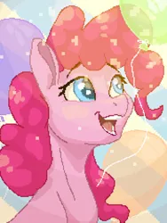 Size: 828x1104 | Tagged: safe, artist:shaslan, derpibooru import, pinkie pie, earth pony, balloon, female, image, jpeg, pixel art, solo