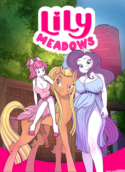 Size: 953x1304 | Tagged: explicit, artist:pinkstables, derpibooru import, oc, anthro, pony, series:pink stables, comic, cover, cover art, crotch bulge, horsecock, image, nudity, penis, png