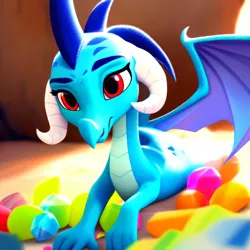 Size: 3072x3072 | Tagged: safe, derpibooru import, machine learning generated, stable diffusion, princess ember, dragon, ai content, cave, cute, diamond, dragoness, emberbetes, female, g4, gem, generator:purplesmart.ai, image, png, prompter:rupert, smiling