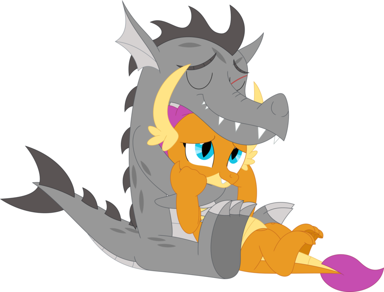 Size: 3562x2707 | Tagged: safe, artist:porygon2z, derpibooru import, smolder, oc, oc:draco axel, canon x oc, dracolder, female, hug, image, male, png, shipping, simple background, straight, transparent background