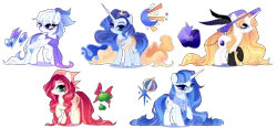 Size: 5404x2500 | Tagged: safe, artist:just-silvushka, derpibooru import, oc, unofficial characters only, earth pony, pegasus, pony, unicorn, bandana, base used, clothes, crown, earth pony oc, ethereal mane, female, glasses, hat, high res, horn, image, jewelry, lidded eyes, looking at you, magical lesbian spawn, mare, offspring, parent:applejack, parent:big macintosh, parent:double diamond, parent:fancypants, parent:fluttershy, parent:luster dawn, parent:princess luna, parent:rainbow dash, parent:rarity, parent:twilight sparkle, parents:doubledash, parents:fluttermac, parents:lusterluna, parents:rarijack, parents:twipants, pegasus oc, peytral, png, regalia, scarf, shirtless shirt collar, simple background, smiling, smiling at you, transparent background, unicorn oc, wings