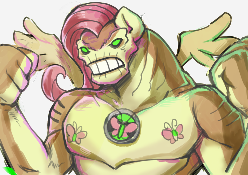 Size: 1169x827 | Tagged: safe, derpibooru import, fluttershy, pegasus, ben10, image, muscles, png, solo