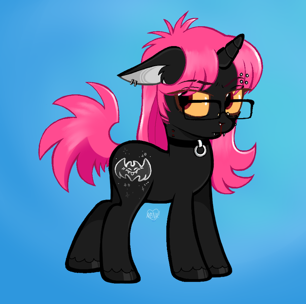 Size: 955x950 | Tagged: safe, artist:dsstoner, derpibooru import, oc, unofficial characters only, pony, undead, unicorn, vampire, vampony, base used, blood, choker, fangs, female, glasses, image, jewelry, mare, nosebleed, piercing, png