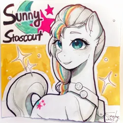 Size: 2310x2310 | Tagged: safe, artist:xiaowu07, derpibooru import, sunny starscout, earth pony, pony, g5, cute, female, image, jpeg, mare, smiling, solo, traditional art